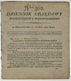 (Uregulowanie kwestii cudzoziemców przebywających na terenie Królestwa)Dziennik Urzędowy Województwa Mazowieckiego Numer 302 [Warszawa 1821]