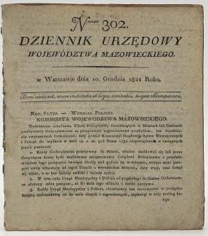 (Réglementant la question des étrangers résidant dans le Royaume) Journal officiel de la province de Mazowieckie, numéro 302 [Varsovie 1821].