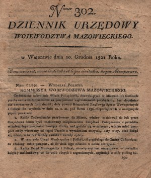 (Regulating the issue of foreigners residing in the Kingdom)Official Gazette of the Mazowieckie Province Number 302 [Warsaw 1821].