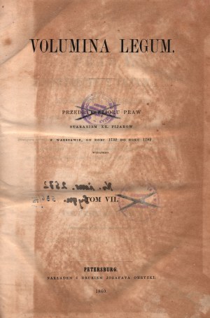 Volumina Legum. VIII. zväzok (raný Stanislav August)(VII. zväzok neúplný) [Petrohrad 1860].