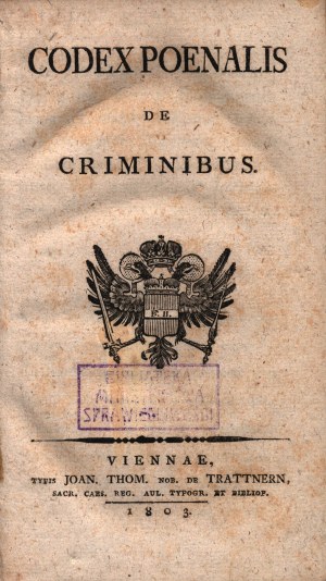 Prawo kryminalne austriackie (piękny półskórek)[Wiedeń 1803]