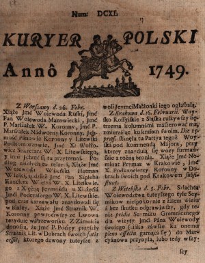 Kuryer Polski. Anno 1749. Num: DCXL (bunt Korsyki, fałszerstwa monet, innowacyjny przepis na ból gardła)