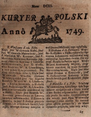 Kuryer Polski. Anno 1749. num: (Korzické povstanie, falšovanie mincí, inovatívny recept na bolesti v krku)