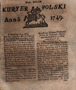 Kuryer Polski. Anno 1749; Num: DCLXII (matrimonial news, funerary news, battles with pirates)