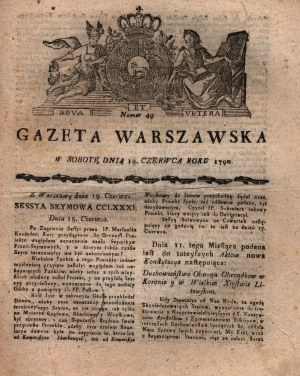 Gazeta Warszawska [19.06.1790][Konstytucja Duchowieństwa Obojga Obrządków w Koronie i Wielkim Księstwie Litewskim]