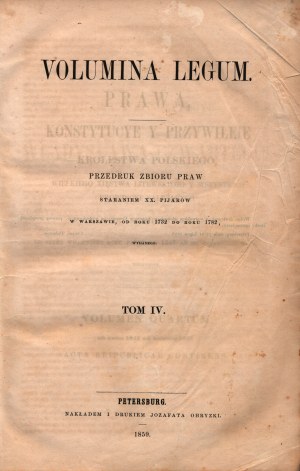 Volumina Legum. Volume IV (l'époque de Władysław IV et de Jean Casimir)