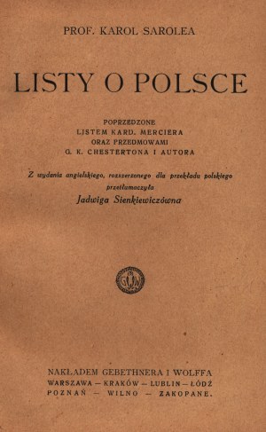 Sarolea Karol- Briefe über Polen [Warschau 1923].