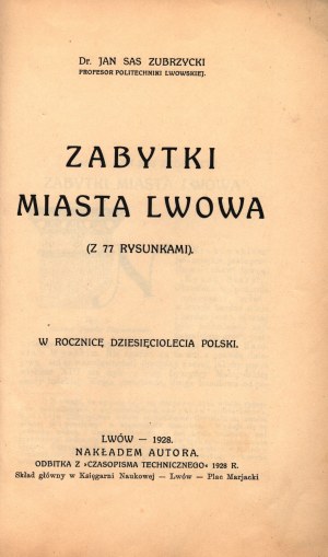 Zubrzycki Sas Jan- Pamiatky mesta Lwow [Lwow 1928].
