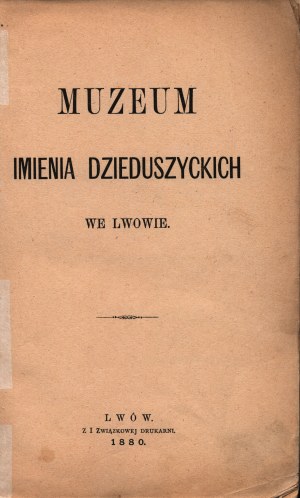(Zoology) Museum named after Dzieduszycki in Lviv [Lviv 1880].