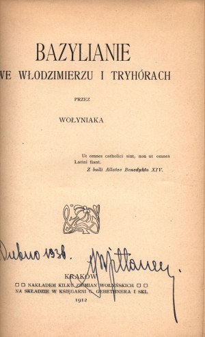 Giżycki Jan Marek Antoni- Basilians in Vladimir and Tryhory [vzácný].