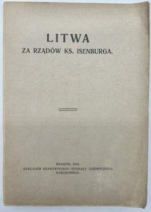 Jentys Stefan- Litva pod vládou kniežaťa Isenburga [prvá svetová vojna][Krakov 1919].