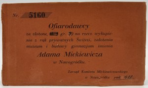 Album z pocztówkami dla ofiarodawcy za złożenie pieniędzy na rzecz wykupienia z rąk prywatnych Świtezi, założenia muzeum i budowy gimnazjum imienia Adama Mickiewicza w Nowogródku [1928]