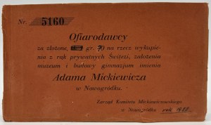 Un album di cartoline a un donatore per aver donato denaro per riscattare Svitezia da mani private, istituire un museo e costruire il Ginnasio Adam Mickiewicz a Novogrudok [1928].