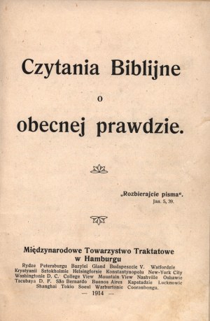 Lectures bibliques sur la vérité actuelle [Hambourg 1914].