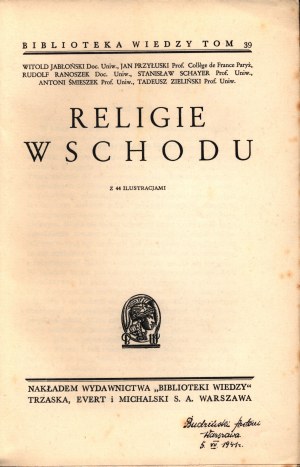 Religioni d'Oriente. Biblioteca del sapere Volume 39 [Varsavia 1938].