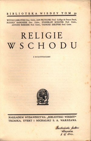 Religions of the East. Library of Knowledge Volume 39 [Warsaw 1938].