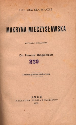 Słowacki Juliusz- Makryna Mieczysławska [Lwów 1902]