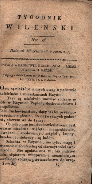 Tygodnik Wileński. Č. 96-104 [zv. IV] [astronómia, história, poézia].