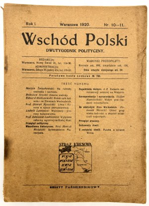 Wschód Polski. Dwutygodnik polityczny. (La Volhynia sotto i bolscevichi) [Varsavia 1920, nn. 10-11].