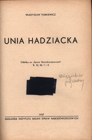 Tomkiewicz Władysław- Unia Hadziacka [Warszawa 1937]