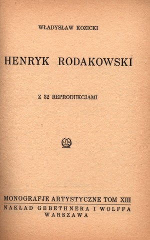 Kozicki Władysław- H.Rodakowski [Varsovie 1927].