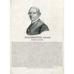 NARUSZEWICZ Adam : biskup łucki”. 1830. Portret litograficzny 11x9 cm, poniżej druk. biogram...