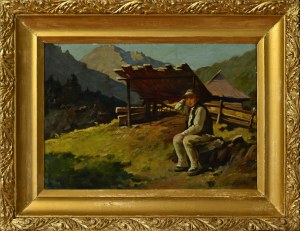 STAŃKO, Michał (1901-1969) - Pejzaż górski z juhasem. Olej na kartonie 35x50 cm, sygn. p. d. : M. Stańko...