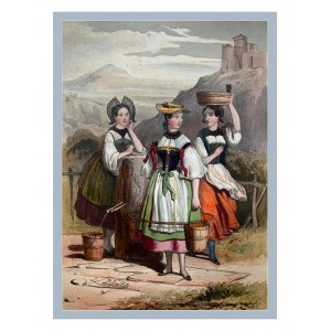 Lithograph, 19th century, Swiss young girls