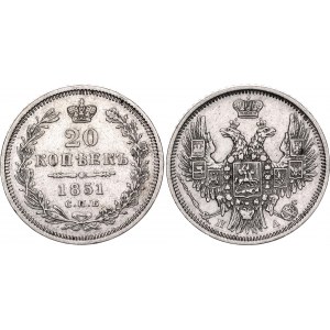 Russia 20 Kopeks 1851 СПБ ПА