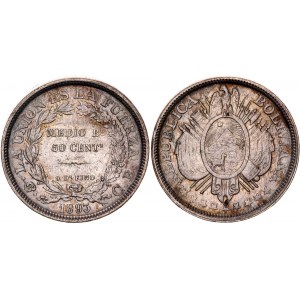 Bolivia 50 Centavos 1893 PTS CB Die Crack Error