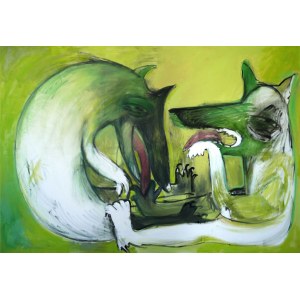 Aleksandra Szczodry, Zwei gebissene, leckende Hunde, 2018.