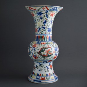 Gu vase, wucai type decoration China 2nd half of 19th century.