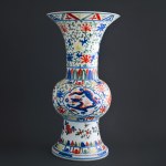 Gu vase, wucai type decoration China 2nd half of 19th century.