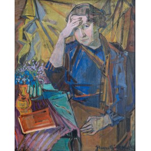 Janina Muszanka-Łakomska (1920 - 1982), Portrait of a woman at a table, Turn of the century. 40/50.