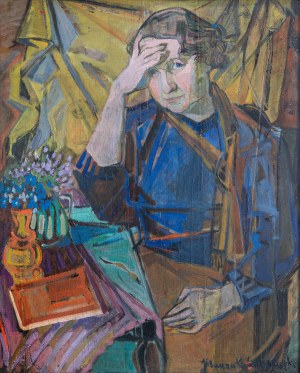 Janina Muszanka-Łakomska (1920 - 1982), Portret kobiety przy stole, Przełom l. 40/50.