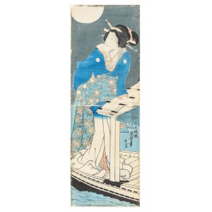 Chikayoshi Gokyoro (aktiv 1860-1875), Frau in einem Boot. Vollmond, 1871