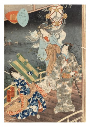 Utagawa Kunisada II (1723-1880), Zazdrosny duch pani Yugao objawia się księciu Genji, 1857