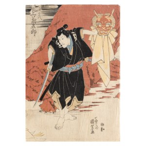 Utagawa Kuniyoshi (1798-1861), Samuraj s maskou démona, asi 1842