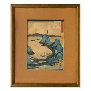 Utagawa Hirošige II, Rybářská vesnice Chašima ze série Čtyřicet osm slavných pohledů na Edo, 1860-1861