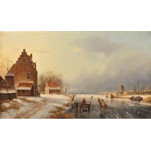 Jan Jacob Coenraad SPOHLER [1837-1923], Landscape with skaters