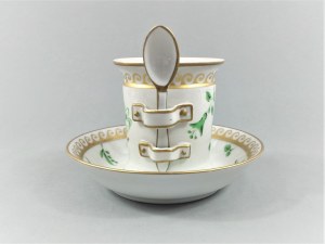 Caviar container with spoon, France, circa 1900.
