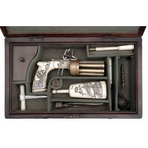 Honosná pistole s křesadlovým zámkem - devítihlavňová pepřenka, John Twigg
