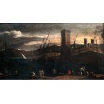 A scene at the harbor at sunset
