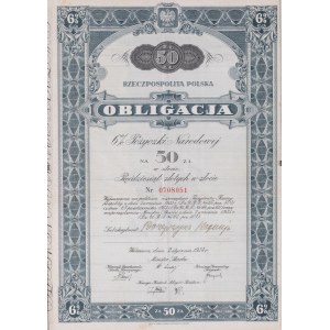 OBLIGACJA IMIENNA 6 % Pożyczki Narodowej na 50 złotych, 2.1.1934