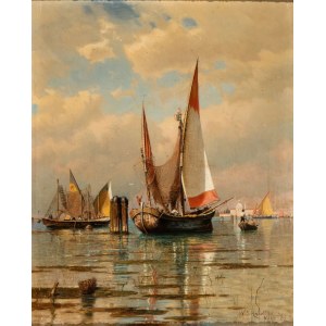 WILLIAM STANLEY HASELTINE (Philadelphia 1835-Roma 1900), Venetian lagoon with boats