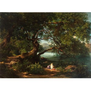 AURELIO AMICI (Roma 1832-1889), Landscape with bathers