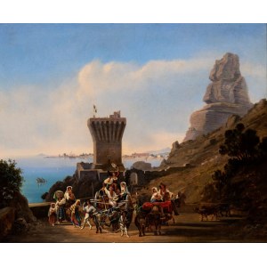 THEODOR EMIL RICHTER (Berlino 1801-Monaco di Baviera 1878), Terracina view with pilgrims