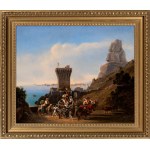 THEODOR EMIL RICHTER (Berlino 1801-Monaco di Baviera 1878), Terracina view with pilgrims