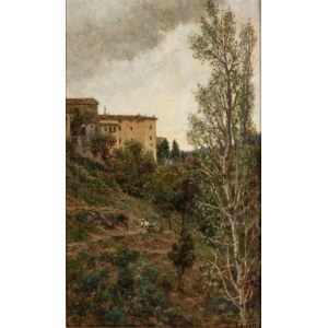 VALERIO LACCETTI (Vasto 1836-Roma 1909), Landscape with pulley person
