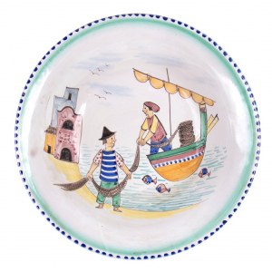 GIOVANNINO CARRANO (Vietri 1913-1984), Plate with fishermen scene